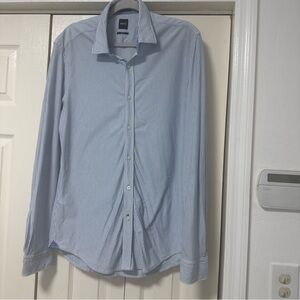 Boss Light Blue Fine-Striped Mens Dress Shirt A49